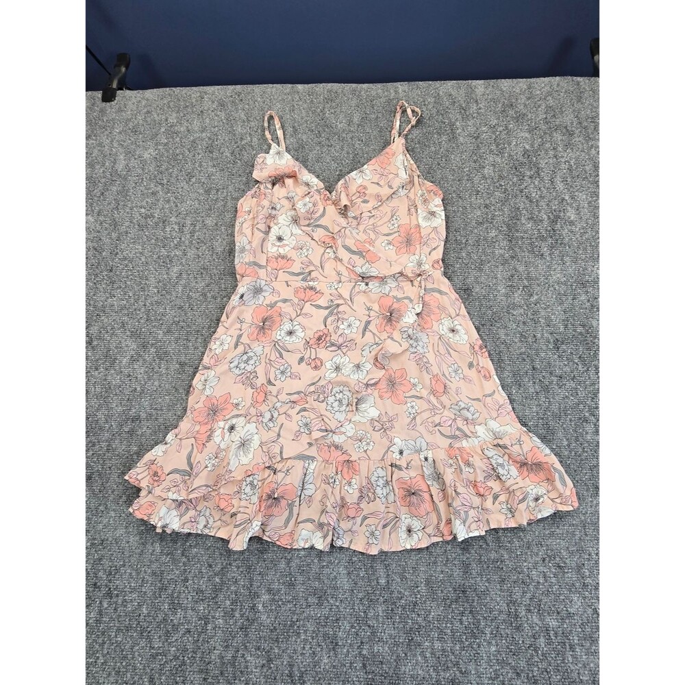 Aeropostale Womens L Pink Floral Mini Dress Ruffle Hem Cottagecore Summer